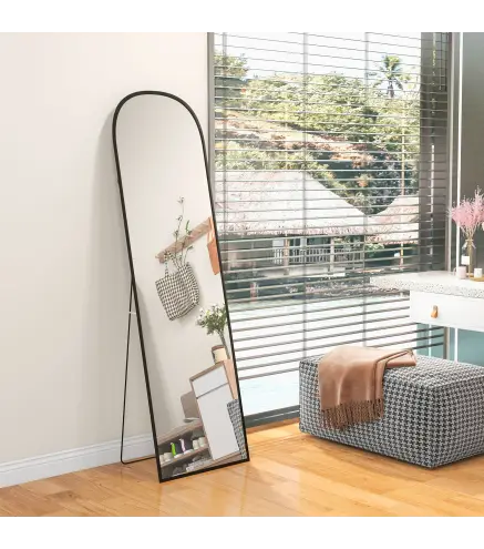 Espejo de Cuerpo Entero 50x170 cm Independiente o Pared con Marco de Aleación de Aluminio y Soporte Negro