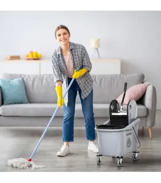 Cubo de Fregona con Ruedas 36L Carro de Limpieza con Escurridor de Presion y 2 Cubetas Separadas 54x41x91,5cm Gris