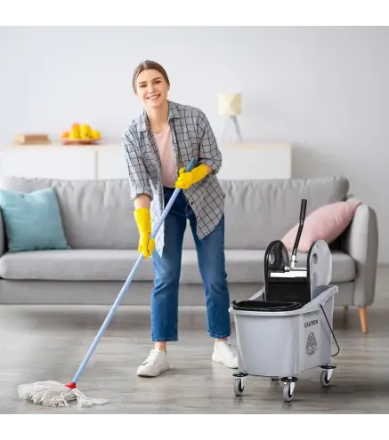 Cubo de Fregona con Ruedas 36L Carro de Limpieza con Escurridor de Presion y 2 Cubetas Separadas 54x41x91,5cm Gris