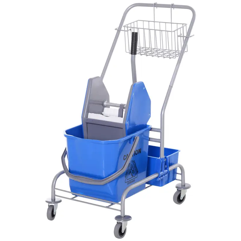 Carro de Limpieza Profesional con Cubo de Fregado Extraíble de 25 Litros y Escurridor de Prensa 72x49,5x95 cm Azul Carro de Limpieza Profesional con Cubo de Fregado Extraíble de 25 Litros y Escurridor de Prensa 72x49,5x95 cm Azul