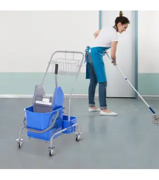 Carro de Limpieza Profesional con Cubo de Fregado Extraíble de 25 Litros y Escurridor de Prensa 72x49,5x95 cm Azul