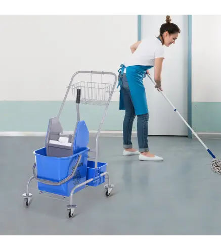Carro de Limpieza Profesional con Cubo de Fregado Extraíble de 25 Litros y Escurridor de Prensa 72x49,5x95 cm Azul