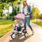 Triciclo Evolutivo para Niños +12 Meses con Toldo Plegable Mango de Empuje Telescópico y Cinturón de Seguridad Rosa