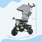 Triciclo Evolutivo para Niños +12 Meses con Toldo Plegable Mango de Empuje Telescópico y Cinturón de Seguridad Gris