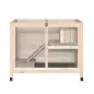 Conejera de Madera con Ruedas 91,5x53,3x73 cm Jaula para Conejos de 2 Niveles con Techo Abatible Natural