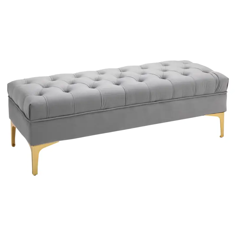 Taburete Pie de Cama Banco de Dormitorio con Asiento Acolchado y Patas Metálicas para Entrada Pasillo 118x45x42 cm Gris