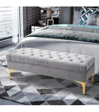 Taburete Pie de Cama Banco de Dormitorio con Asiento Acolchado y Patas Metálicas para Entrada Pasillo 118x45x42 cm Gris