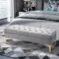Taburete Pie de Cama Banco de Dormitorio con Asiento Acolchado y Patas Metálicas para Entrada Pasillo 118x45x42 cm Gris