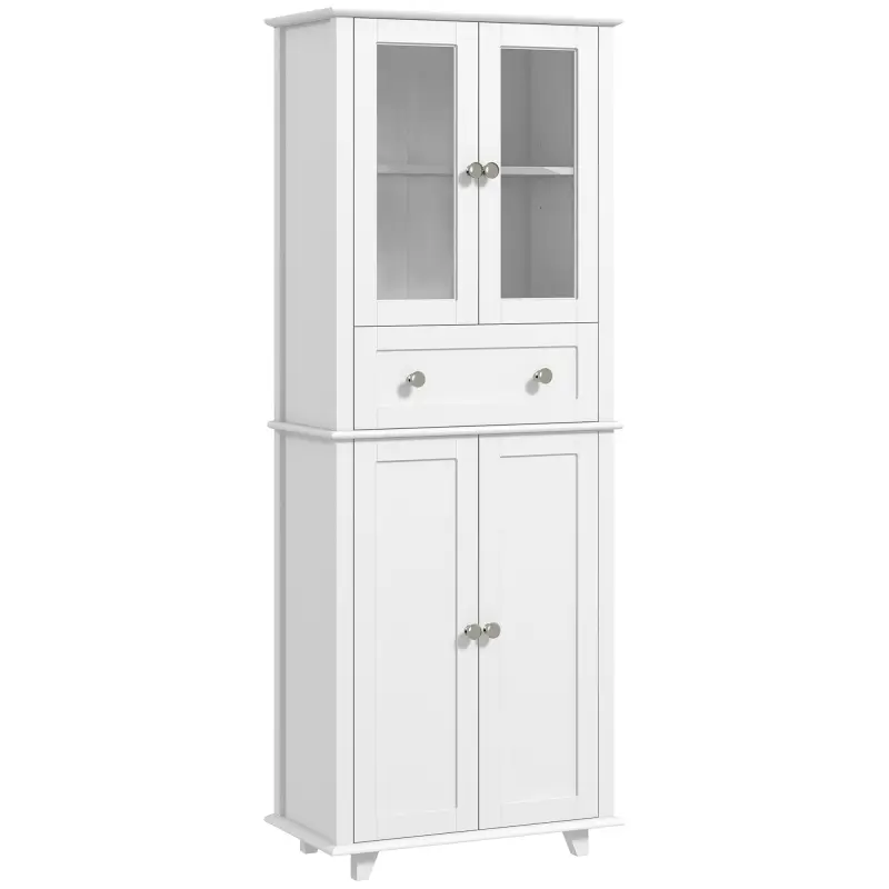 Alacena de Cocina Despensa Armario de Cocina con 2 Puertas de Vidrio Templado Cajón 61x35x168,5 cm Blanco