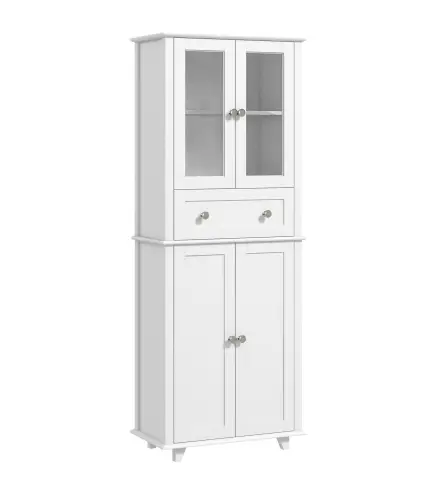 Alacena de Cocina Despensa Armario de Cocina con 2 Puertas de Vidrio Templado Cajón 61x35x168,5 cm Blanco