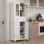 Alacena de Cocina Despensa Armario de Cocina con 2 Puertas de Vidrio Templado Cajón 61x35x168,5 cm Blanco