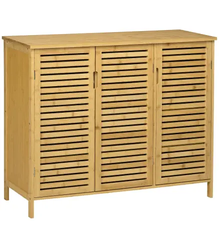 Armario Zapatero de Bambú con 3 Puertas Estantes Ajustables para 16 Pares de Zapatos Antivuelco 100x35x80 cm Natural