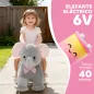 Elefante Eléctrico con Música Batería 6V Tacto Suave Ruedas Silenciosas de PU Marcha Adelante Gris