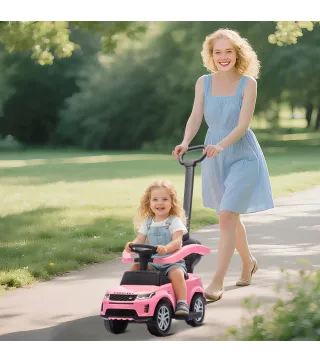 Correpasillos 2 en 1 para Niños de 18-36 Meses LAND ROVER DISCOVERY con Almacenaje Mango y Barandilla Extraíbles Rosa