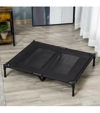 Cama para Mascotas Portátil con Zona de Malla Transpirable y Tela Oxford para Interior Exterior 92x76x18 cm Negro