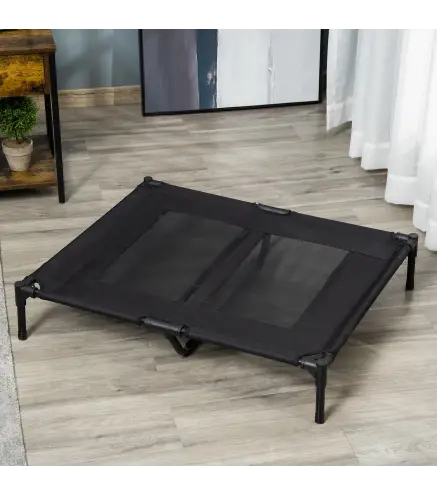 Cama para Mascotas Portátil con Zona de Malla Transpirable y Tela Oxford para Interior Exterior 92x76x18 cm Negro