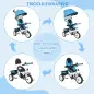 Triciclo Evolutivo para Niños +12 Meses con Toldo Plegable Mango de Empuje Telescópico y Cinturón de Seguridad Azul