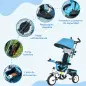 Triciclo Evolutivo para Niños +12 Meses con Toldo Plegable Mango de Empuje Telescópico y Cinturón de Seguridad Azul