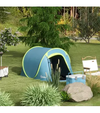 Tienda de Campaña para 2 Personas Tienda Acampada Impermeable de 2000 mm con Bolsa de Transporte 245x148x105 cm Azul