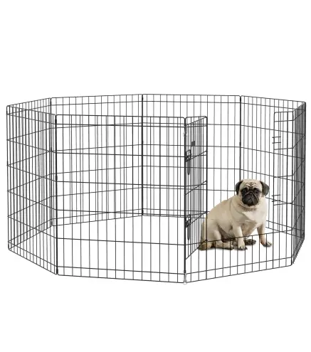 Corralito para Perros de 8 Paneles 76x61 cm Forma Personalizada con Puerta y Doble Cerradura para Jardín Patio Negro