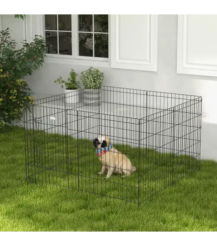 Corralito para Perros de 8 Paneles 76x61 cm Forma Personalizada con Puerta y Doble Cerradura para Jardín Patio Negro