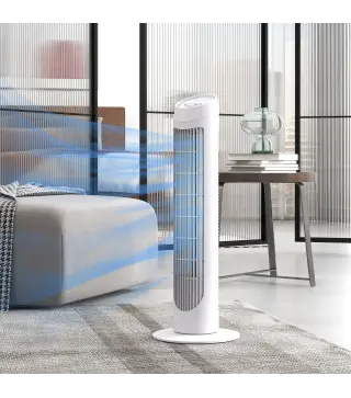 Ventilador de Torre 45W Ventilador Vertical Silencioso con 3 Velocidades Oscilación 70° para Salón Ø27x75 cm Blanco