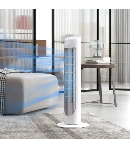 Ventilador de Torre 45W Ventilador Vertical Silencioso con 3 Velocidades Oscilación 70° para Salón Ø27x75 cm Blanco