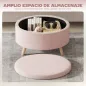 Puff Almacenaje Ovalado Banco Almacenaje 71x51,5x42 cm Tapizado en Terciopelo con Patas de Madera Maciza Rosa Claro