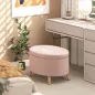 Puff Almacenaje Ovalado Banco Almacenaje 71x51,5x42 cm Tapizado en Terciopelo con Patas de Madera Maciza Rosa Claro