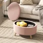 Puff Almacenaje Ovalado Banco Almacenaje 71x51,5x42 cm Tapizado en Terciopelo con Patas de Madera Maciza Rosa Claro
