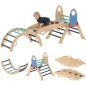 8 en 1 Triángulo de Escalada Montessori de Madera Tema de Cohetes con Arco y Rampa para Niños de 18-48 Meses Azul