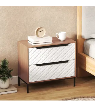 Cómoda con 2 Cajones de Tela Frentes con Patrón de Diamante para Salón Oficina Vestidor Natural y Blanco