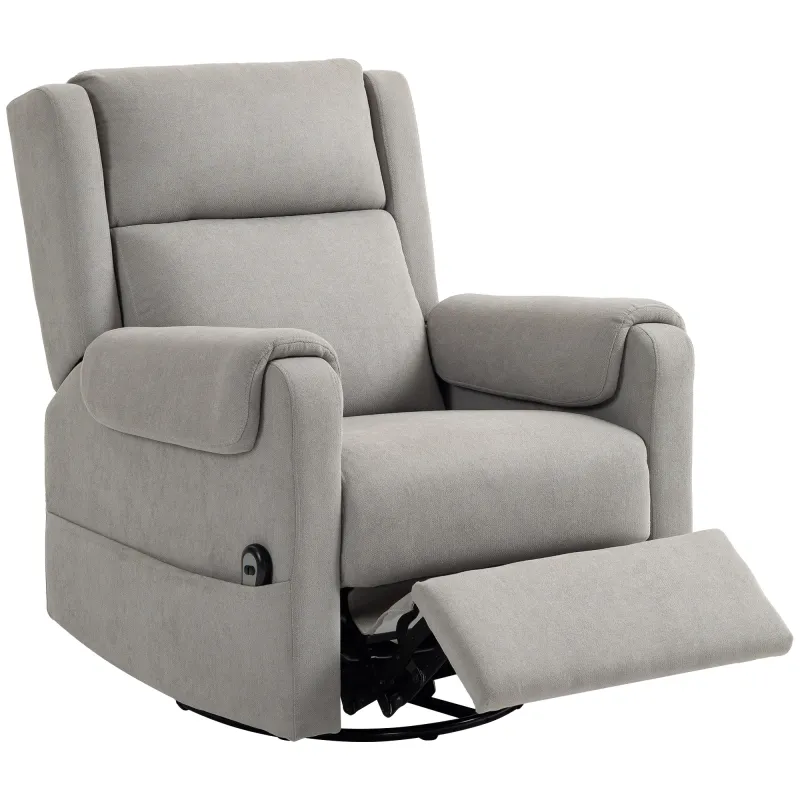Sillón Relax Reclinable Eléctrico Giratorio y Basculante con Reposapiés Ajustable Mando a Distancia Gris Claro