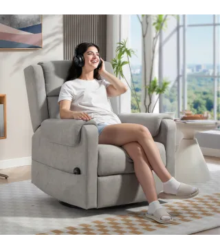 Sillón Relax Reclinable Eléctrico Giratorio y Basculante con Reposapiés Ajustable Mando a Distancia Gris Claro