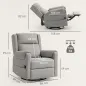 Sillón Relax Reclinable Eléctrico Giratorio y Basculante con Reposapiés Ajustable Mando a Distancia Gris Claro