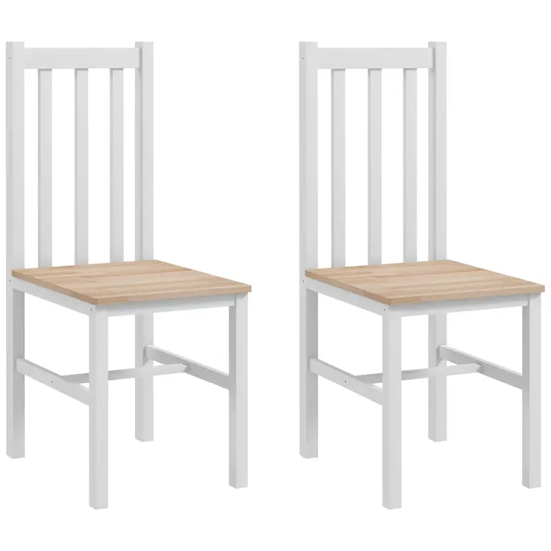 Juego de 2 Sillas de Comedor y Cocina con Respaldo de Listones Estructura de Madera de Pino 38,5x47,5x99 cm Blanco