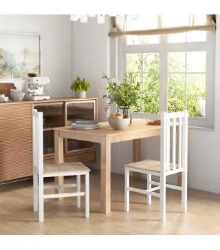 Juego de 2 Sillas de Comedor y Cocina con Respaldo de Listones Estructura de Madera de Pino 38,5x47,5x99 cm Blanco