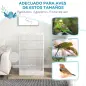 Jaula para Pájaros 61x36,5x98 cm con 8 Puertas 5 Perchas Bandeja Extraíble y 4 Comederos para Periquitos Pinzones Blanco