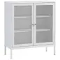 Aparador para Comedor Mueble Auxiliar con Puertas de Rejilla Metálica y Estantes Ajustable 80x37x92 cm Blanco