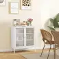 Aparador para Comedor Mueble Auxiliar con Puertas de Rejilla Metálica y Estantes Ajustable 80x37x92 cm Blanco