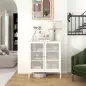 Aparador para Comedor Mueble Auxiliar con Puertas de Rejilla Metálica y Estantes Ajustable 80x37x92 cm Blanco