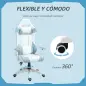 Silla Gamer con Cojín Lumbar Reposabrazos Ajustable Reposacabezas Extraíble y Altura Ajustable 67x60x120-128 cm Azul