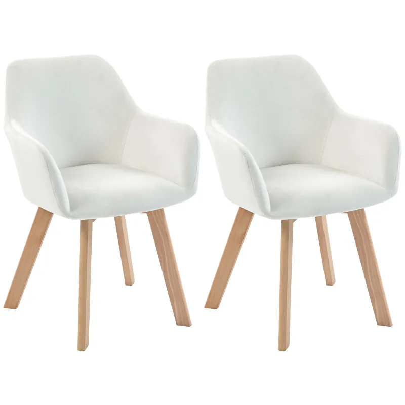 Juego de 2 Sillas de Comedor Modernas Tapizadas en Terciopelo con Patas de Madera para Salón 54x57x80 cm Crema