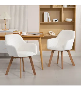 Juego de 2 Sillas de Comedor Modernas Tapizadas en Terciopelo con Patas de Madera para Salón 54x57x80 cm Crema