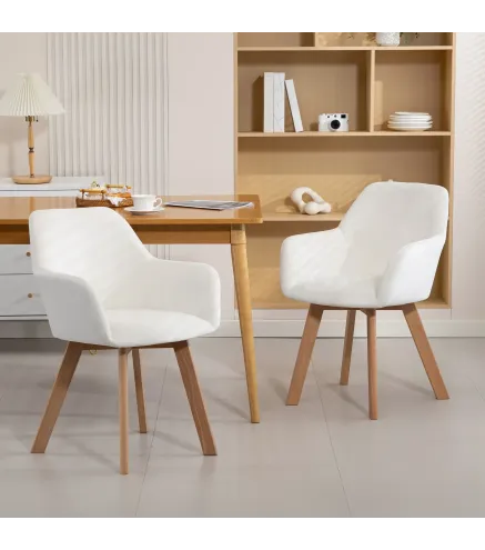 Juego de 2 Sillas de Comedor Modernas Tapizadas en Terciopelo con Patas de Madera para Salón 54x57x80 cm Crema