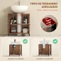 Mueble Bajo Lavabo Industrial 2 Puertas de Lamas con Cierre Magnético Estante Ajustable 60x30x60 cm Marrón Rústico