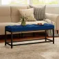 Banco Pie de Cama Tapizado en Terciopelo Diseño Capitoné Base de Metal para Dormitorio Entrada Salón Azul Oscuro