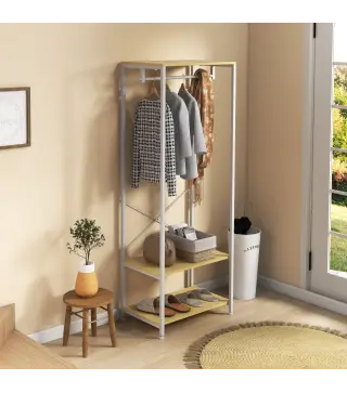 Perchero con Zapatero Perchero Entrada Recibidor con Riel Colgante y 2 Estantes de Almacenamiento 60x40x167,5 cm Natural