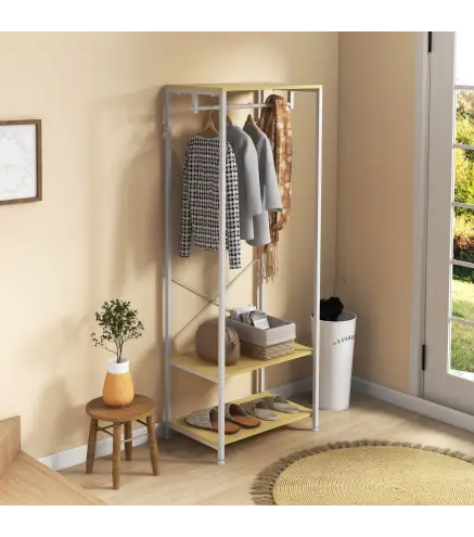 Perchero con Zapatero Perchero Entrada Recibidor con Riel Colgante y 2 Estantes de Almacenamiento 60x40x167,5 cm Natural