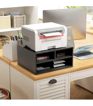 Mueble Impresora con 3 Compartimentos Estilo Moderno para Dormitorio Oficina Salón 47x40x22,5 cm Negro